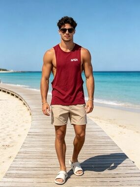 Men Sleeveless Muscle Tank - Red